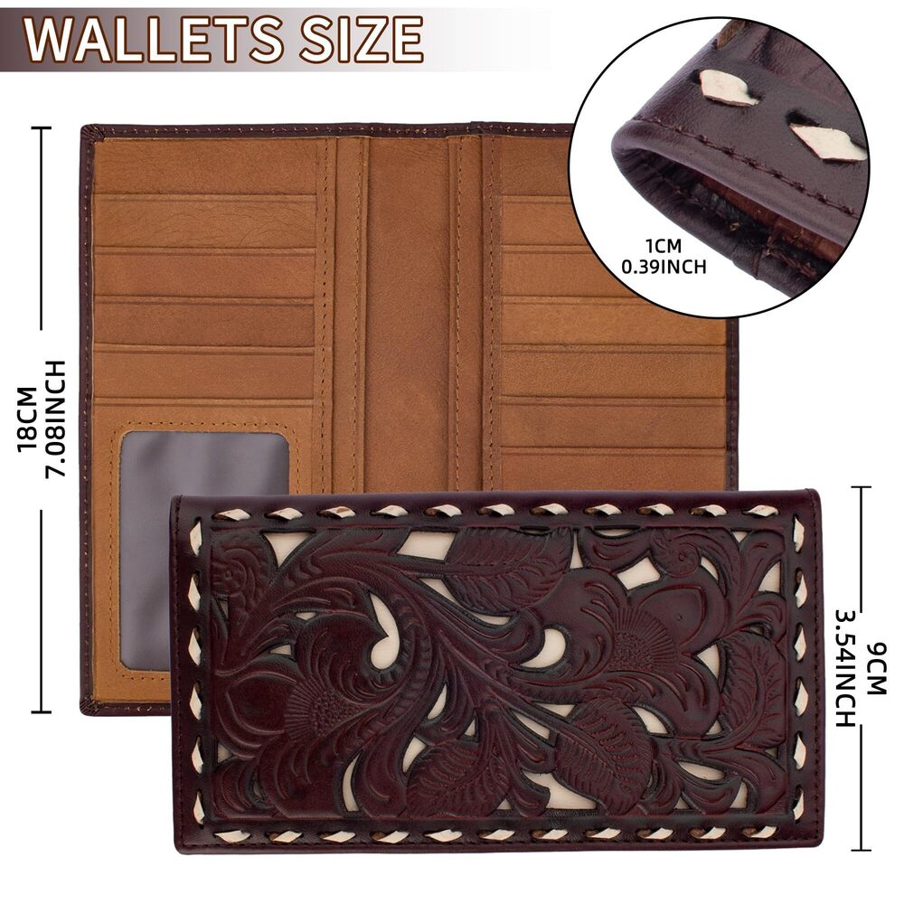 6291 Rodeo Wallet Western RFID-Blocking Leather Wallet Bifold Long Cowboy - Picture 3 of 7